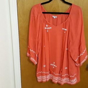 Tangerine peasant gauze top Size 2X